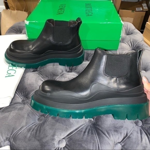 New Size 39 Bottega Veneta Tire Ankle Boots Black Green - Picture 6 of 9